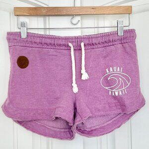 Pop Surf Kauai Hawai'i Terry Knit Purple Athleisure Lounge Shortie Shorts Sz M